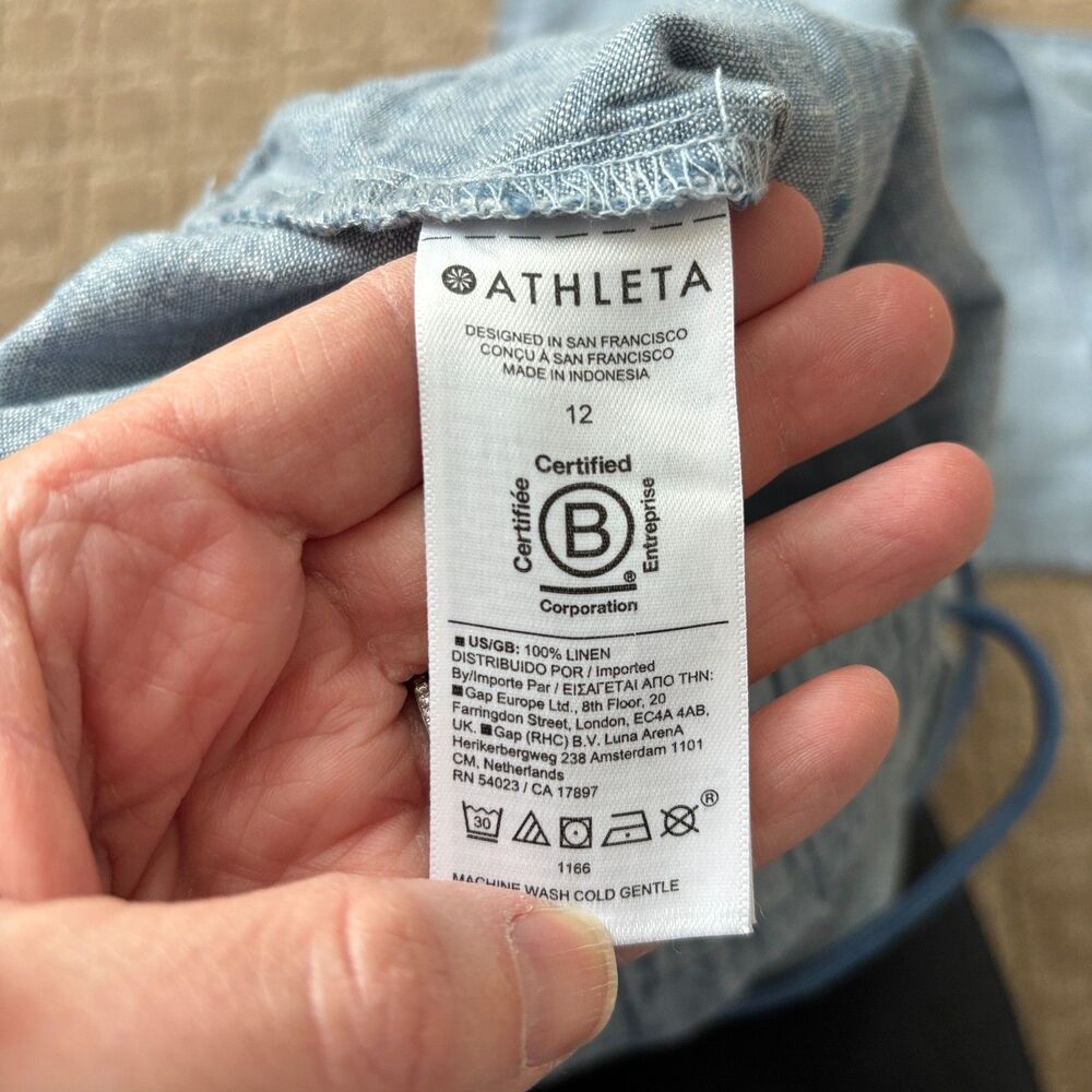 Athleta Cabo Blue Linen Wide Leg Pants Sz. 12 like new, with pockets - Picture 11 of 13